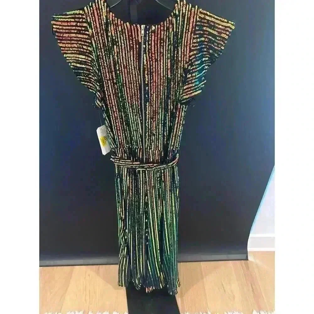 GB Girls Multicolor Rainbow Stripe Sequin Midi Dress - Picture 9 of 10